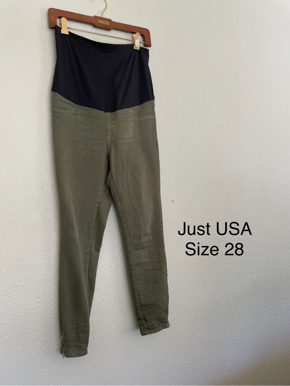 Just USA Olive Leg with Black Overband Maternity Pants